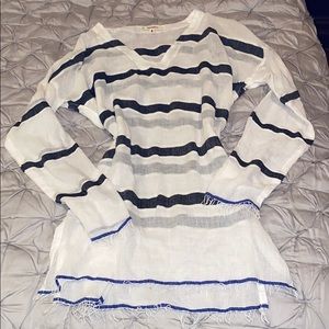 Swimsuit coverup-white w navy stripes